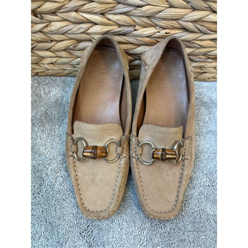 EUC GUCCI Suede bamboo horsebit driving loafer, tan, Sz 36 $1,050 - Picture 2 of 11